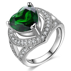 Yellow Chimes Rings for Women Green Emerald Crystal Heart Adjustable Ring Cocktail Style Platinum Plated Ring for Women and Girls.