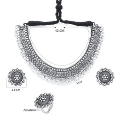 Yellow Chimes Classic German Silver Oxidised Crafted Traditional Choker Necklace Set With Earring Jewellery Set Jewellery Set for Women (Osidized Silver) (YCTJNS-32OXDCHK-SL)