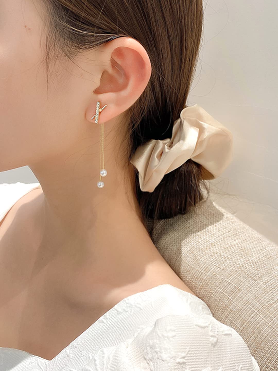 Yellow Chimes Earrings for Women and Girls Pearl Dangler | Gold Toned Pearl Drop Designed Long Danglers Earrings | Birthday Gift for girls and women Anniversary Gift for Wife