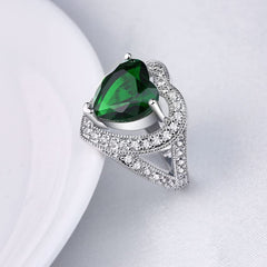 Yellow Chimes Rings for Women Green Emerald Crystal Heart Adjustable Ring Cocktail Style Platinum Plated Ring for Women and Girls.