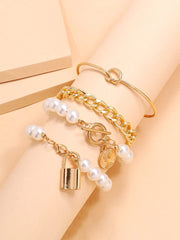 Yellow Chimes Combo Bracelets for Women 4 Pcs Multilayred Pearl Chain With Charm Bracelets Set for Women and Girls