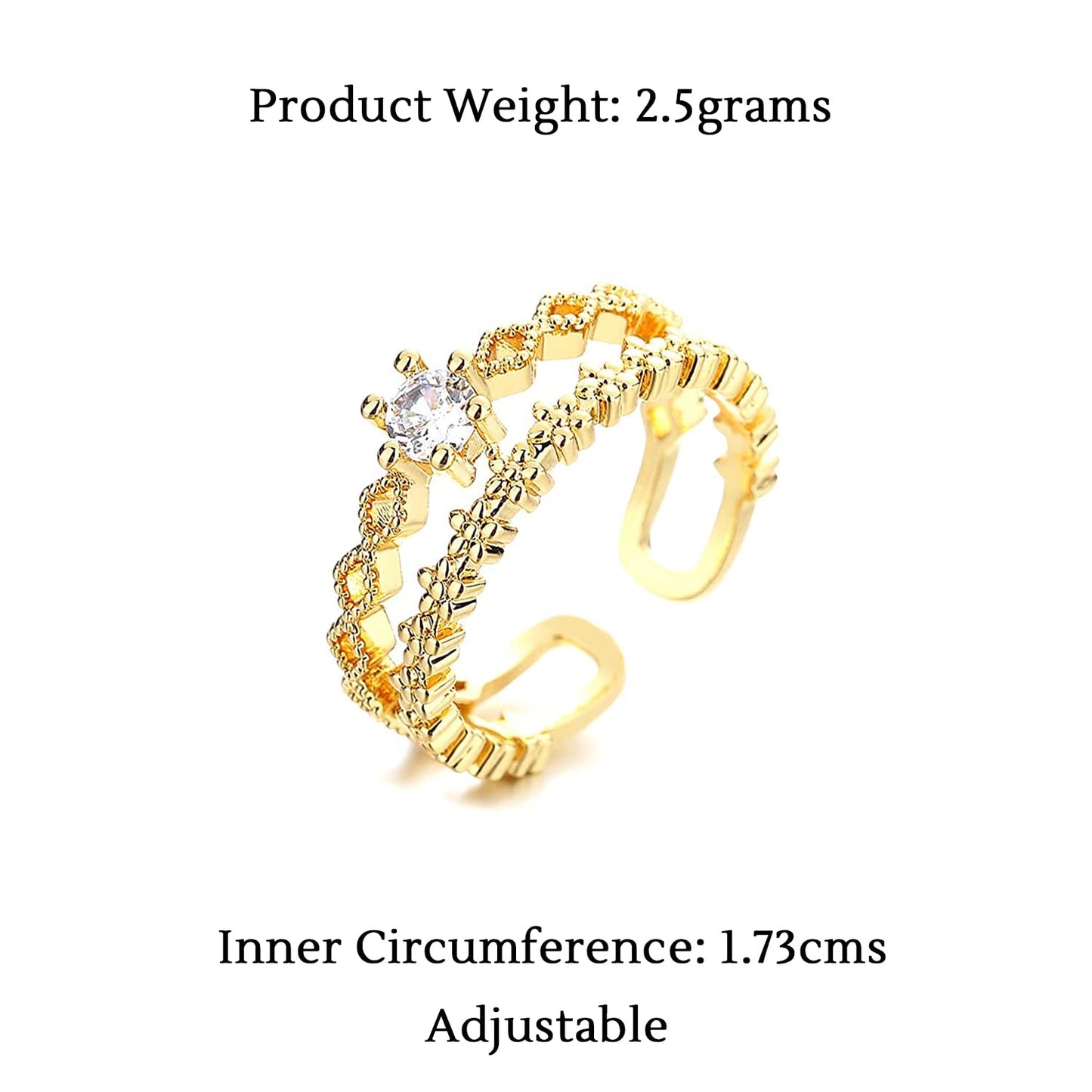 Yellow Chimes Rings for Women & Girls Ring for Girls | Gold Tone Crystal Studded Multi Layered Adjustable Finger Ring for Women | Birthday Gifts For Women Valentine Gift for Girls