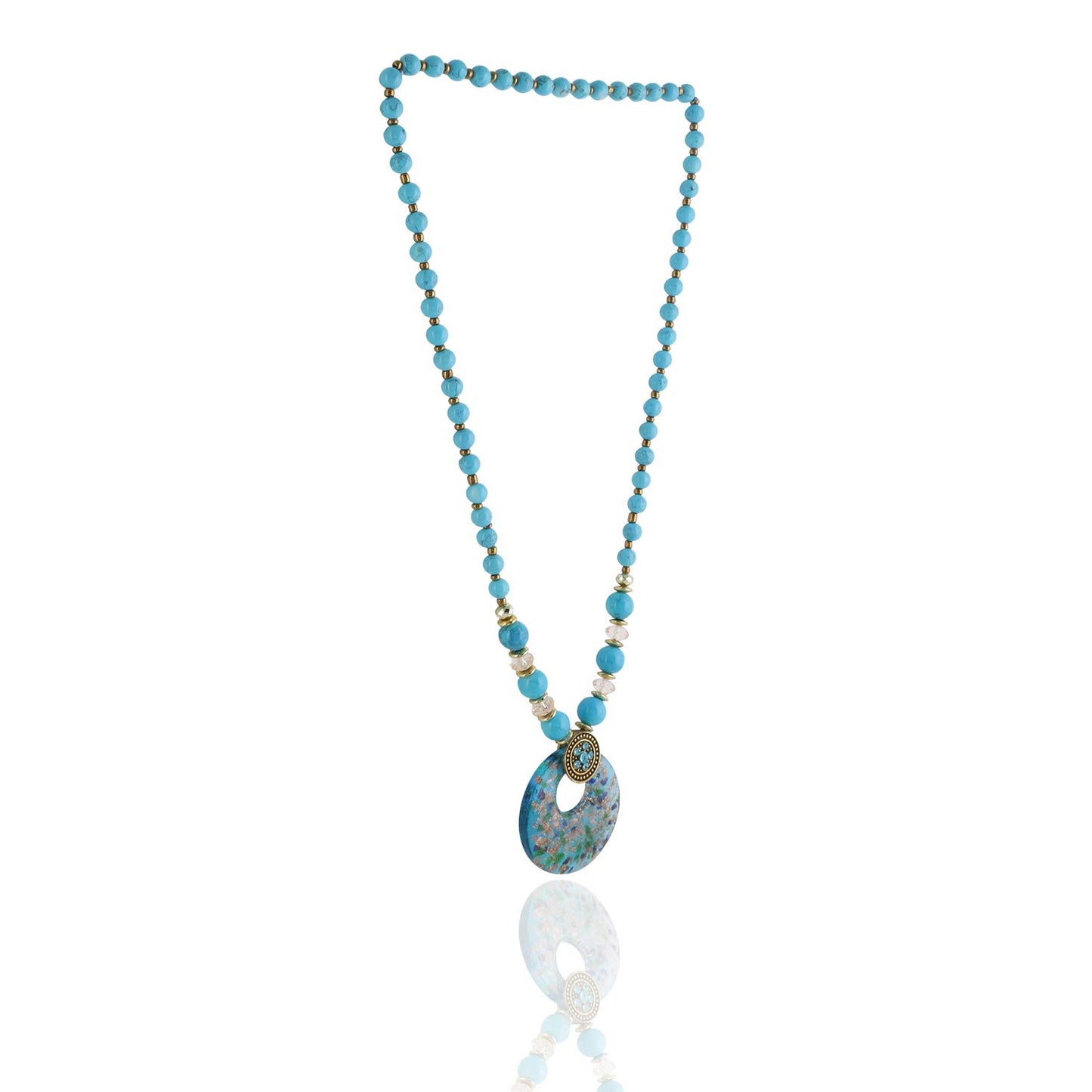 Yellow Chimes Stylish and Trandy Handmade Turquoise Beads Crystal Classic Design Long Chain Pendant Necklace for Women and Girl's