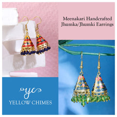 Yellow Chimes Craftsmanship Work Meenakari Handcrafted Jaipur Rajasthani Style Traditional Gold Plated Multicolour Jhumka/Jhumki Earrings for Women - Combo of 3 Pair