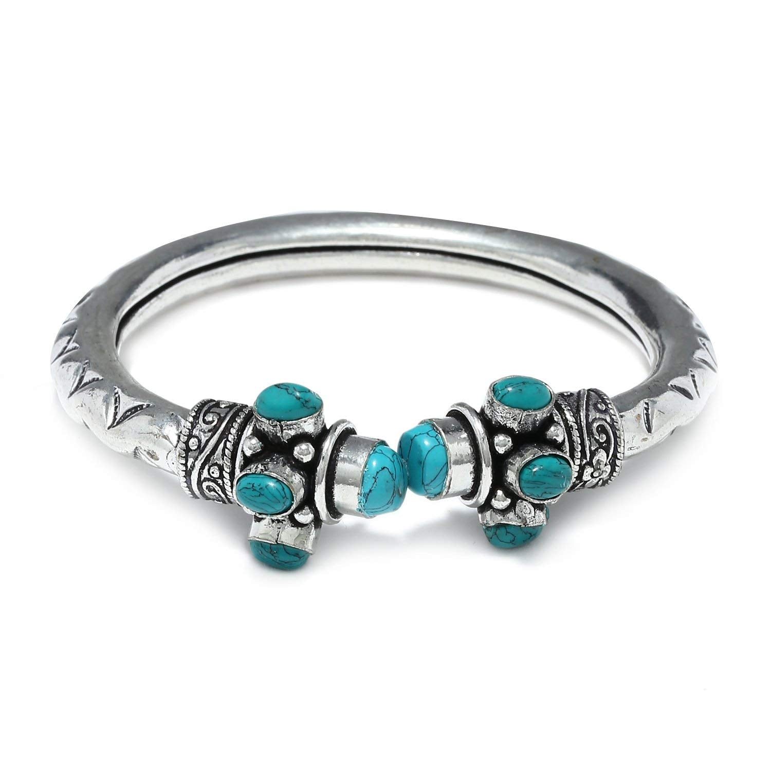 Kairangi Oxidised Silver Bracelet for Men Turquoise Green Tribal