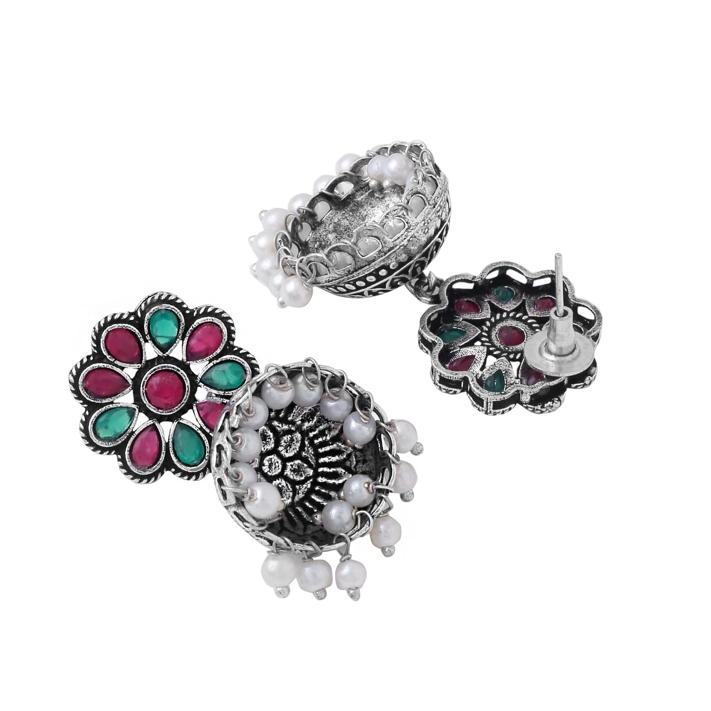 Yellow Chimes Necklace for Women and Girls Silver Oxidised Necklace for Women | Floral Designed Oxidised Silver Choker Necklace for women | Birthday Gift for girls and women Anniversary Gift for Wife