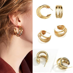 Kairangi Earrings for Women and Girls Golden Hoops Earrings | Gold Plated Layered Hoop Earrings for Women | Birthday Gift for girls and women Anniversary Gift for Wife