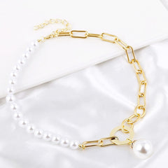 Yellow Chimes Choker Necklace for Women White Pearl Choker Necklace Gold Plated Link Chain Choker Necklace for Women and Girls.