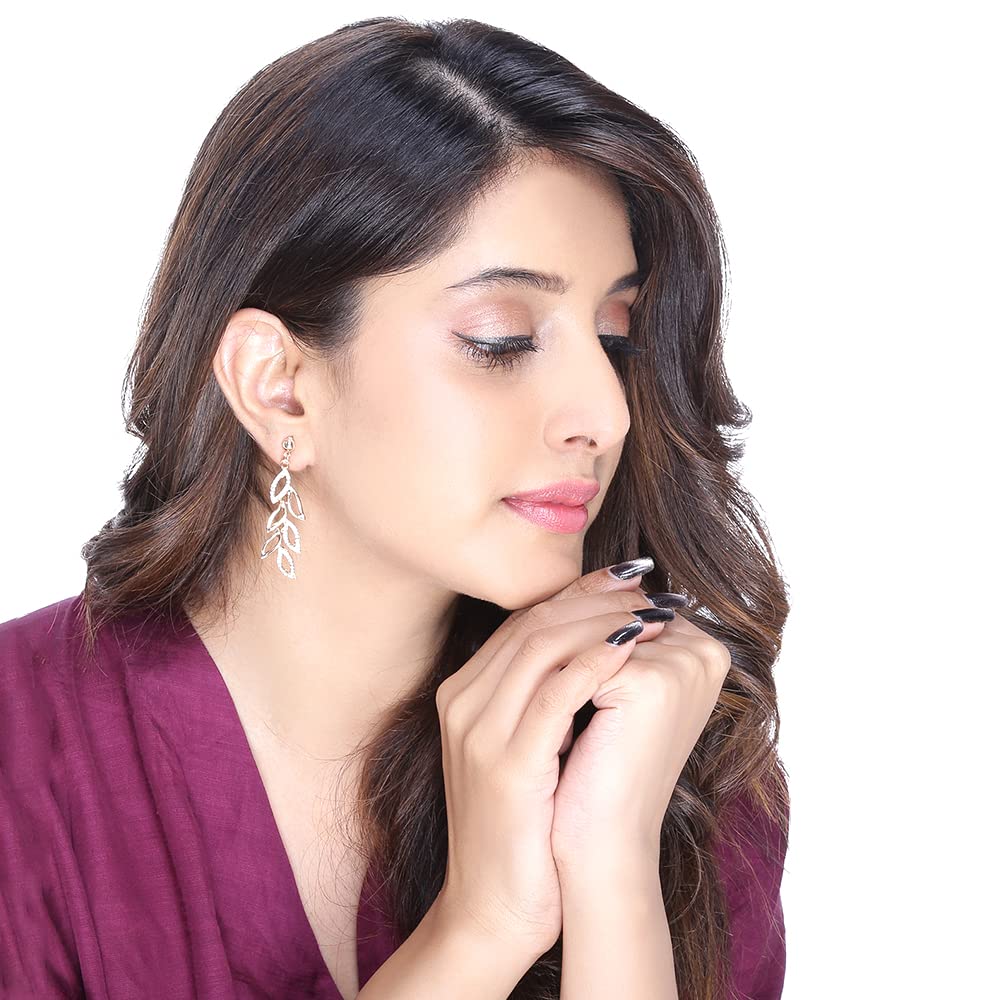 Kairangi Earrings for Women and Girls | Gold Plated Crystal Studded Dangler Earrings | Leaf Shaped Western Long Dangler Earrings | Birthday Gift for girls & women Anniversary Gift for Wife