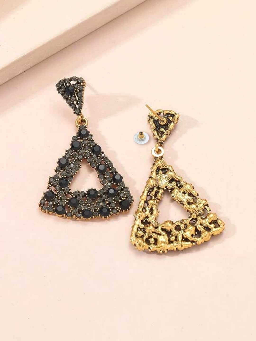 Yellow Chimes Earrings for Women and Girls Drop Earrings for Girls | Black Crystal Studded Geometric Drop Earrings | Birthday Gift for girls and women Anniversary Gift for Wife