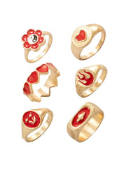 Yellow Chimes Knuckle Rings for Women Combo of 6 Pcs Red Stack Rings Gold Plated Midi Finger Knuckle Ring Set for Women and Girls.