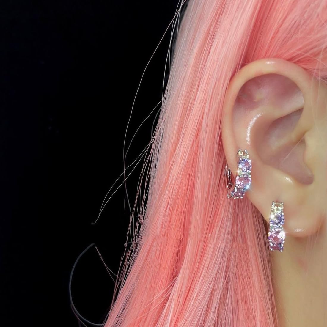 Kairangi Earrings for Women and Girls Multicolor Crystal Hoops | Silver Toned Clip On Earrings Silver Hoop Earrings for Women | Birthday Gift for girls and women Anniversary Gift for Wife