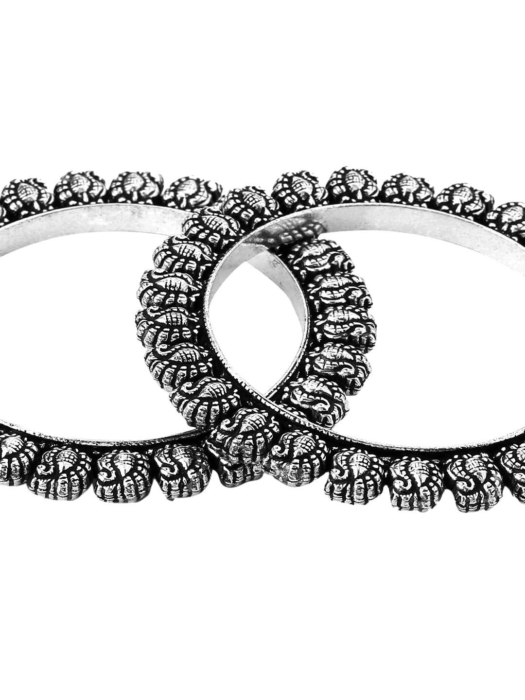 Yellow Chimes Oxidised Bangles Set for Women Authentic Kolhapuri Work Handmade Silver Oxidized Bangles Sets for Women and Girls