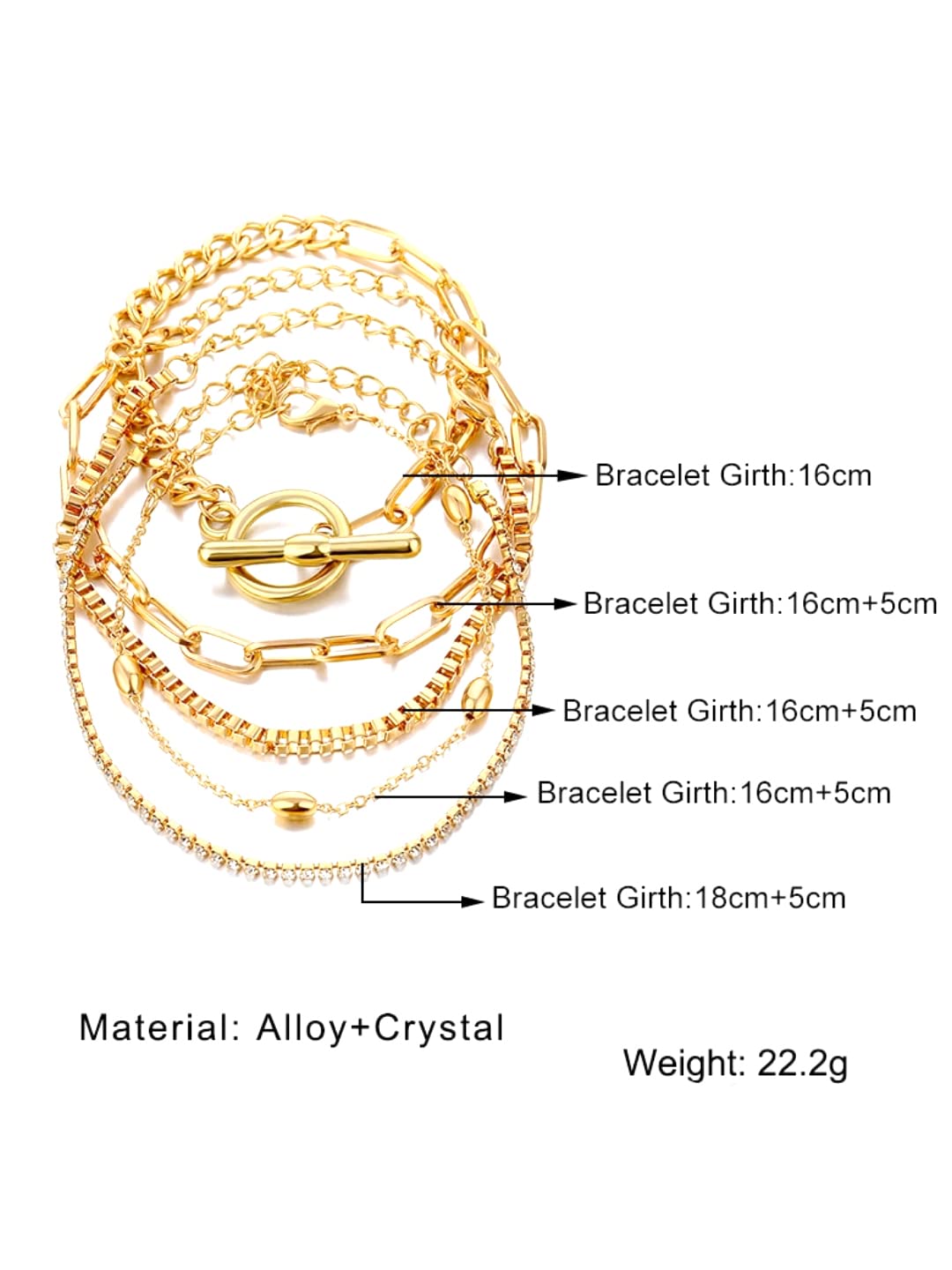 Yellow Chimes Combo Bracelets for Women Gold-Plated Set of 5 Cuff Charm Combo Chain Bracelets Set for Women and Girls