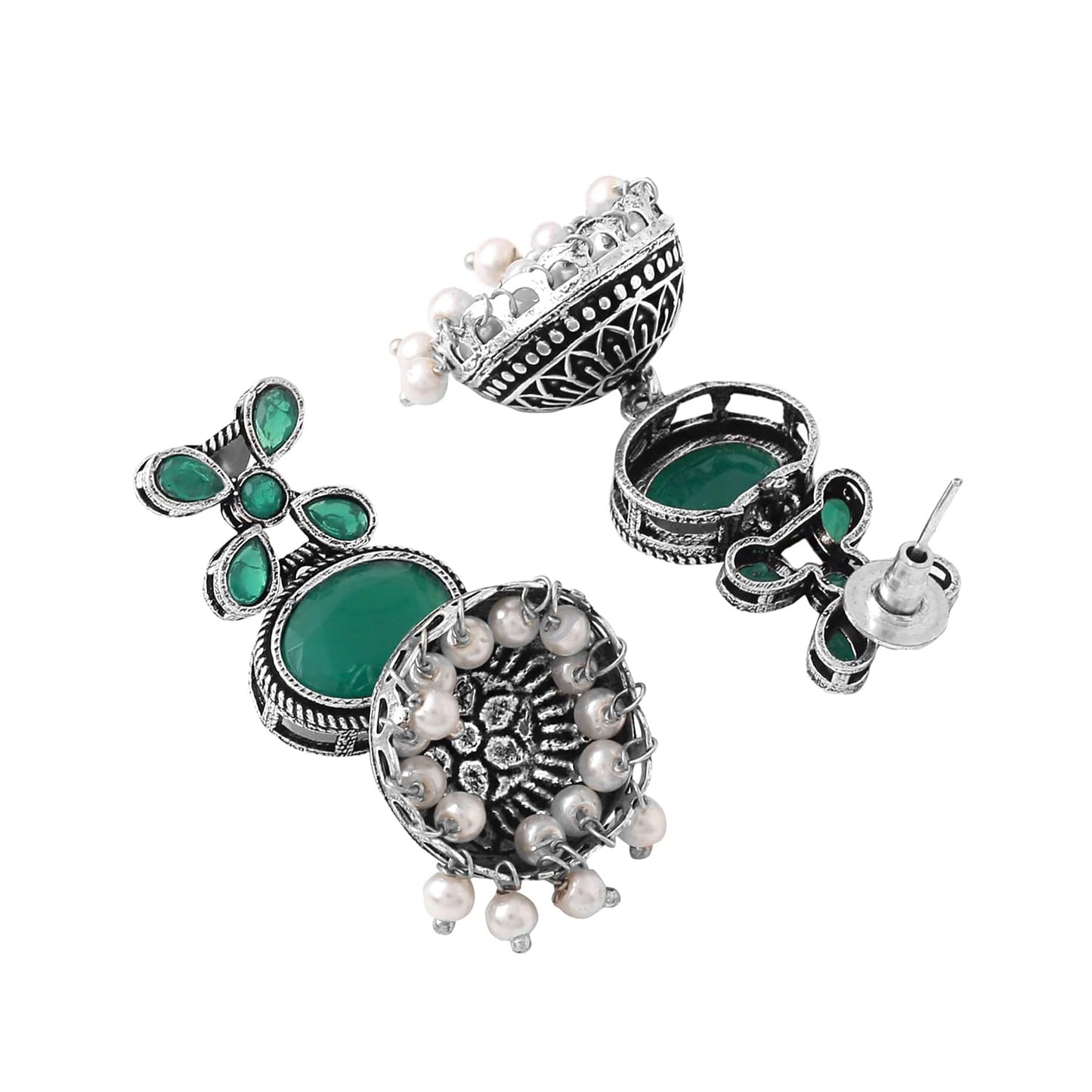 Yellow Chimes Necklace for Women and Girls Silver Oxidised Necklace for Women | Stone Studded Oxidised Silver Choker Necklace for women | Birthday Gift for girls and women Anniversary Gift for Wife