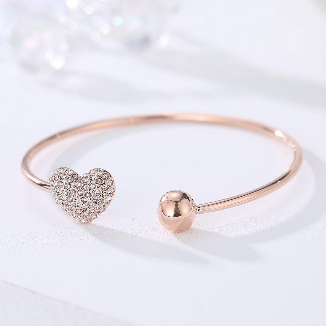 Kairangi Bracelet for Women and Girls Love Heart Crystal Rose Gold Plated Hand Cuff Kadaa Bracelet | Birthday Gift For girls and women Anniversary Gift for Wife