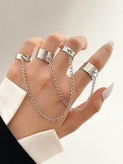 Yellow Chimes Rings For Women Silver Toned Combo Of 4 Chain Linked Cool Girls Punk Stylish Finger Rings For Women and Girls
