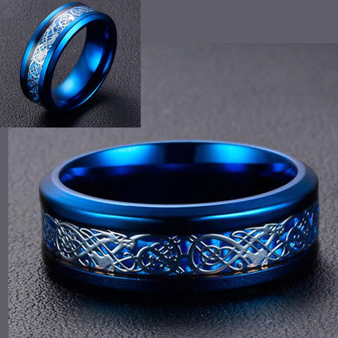 Yellow Chimes Rings for Men Combo of 2 PCs Dragon Celtic Inlay Shiny Polished Smooth Finised Titanium Steel band Rings for Men and Boys.