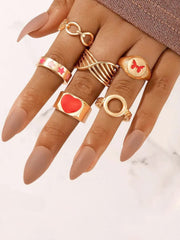 Yellow Chimes Knuckle Rings for Women Combo of 6 Pcs Red Stack Rings Gold Plated Midi Finger Knuckle Ring Set for Women and Girls.