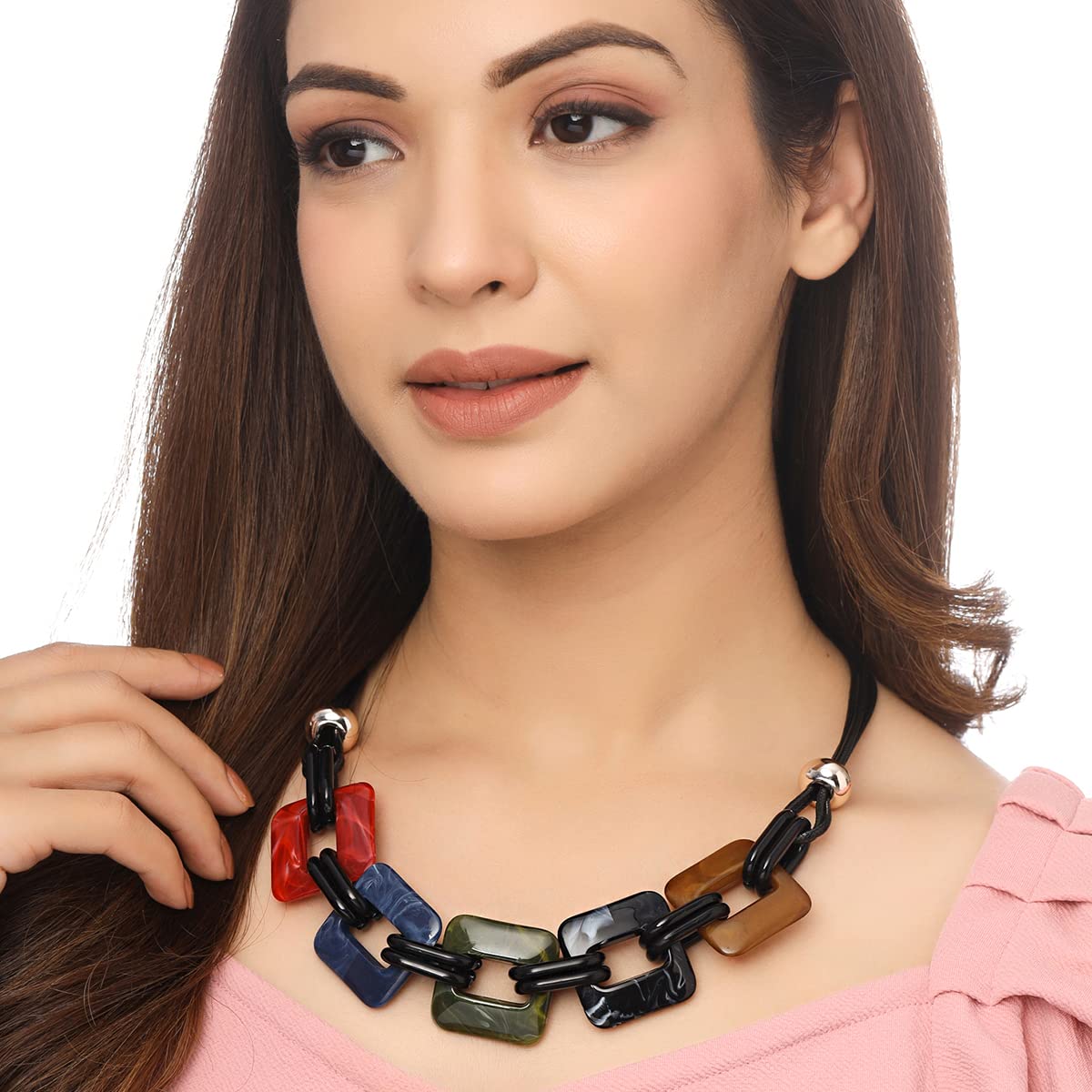 Yellow Chimes Necklace for Women and Girls Fashion Multicolor Choker Necklace for Women Western | Geometric Statement Style Choker Necklace | Birthday Gift for Girls & Women Anniversary Gift for Wife