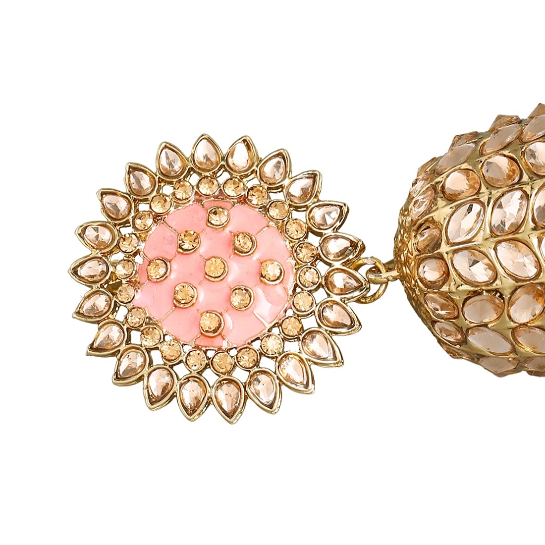 Yellow Chimes Ethnic Gold Plated Traditional Kundan Studded Peach Meenakari Touch Pearl moti Jhumka Earrings for Women and Girls, Gold, Peach, Medium (Model: YCTJER-88JHKLG-PCH)