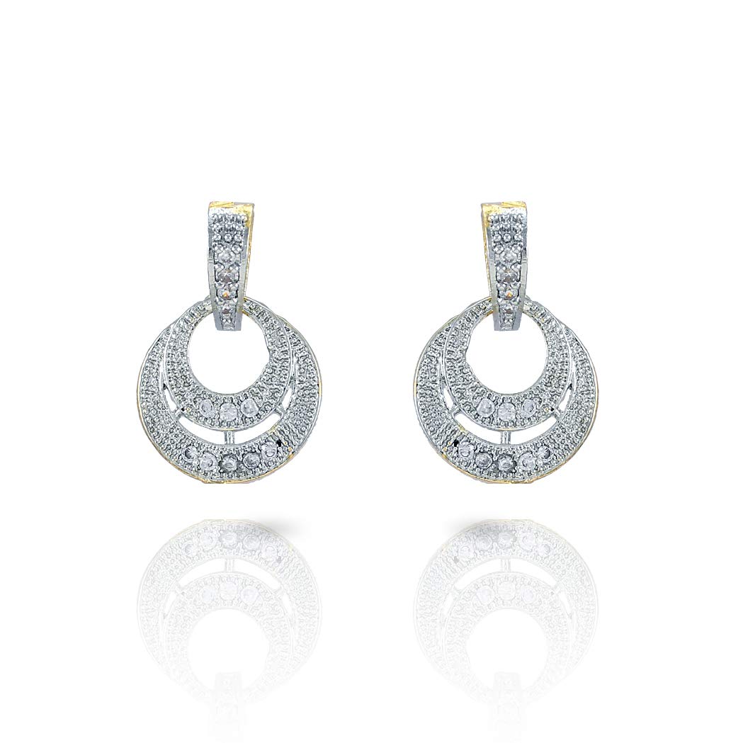 Yellow Chimes Sparkling AD/American Diamond Latest Fashion Big Circle Shaped Dual Tone Jewellery Pendant Set with Earrings For Women & Girls