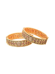 Yellow Chimes Bangles for Women Gold Toned White and Red Crystal Studded Set of 2 Bangles for Women and Girls