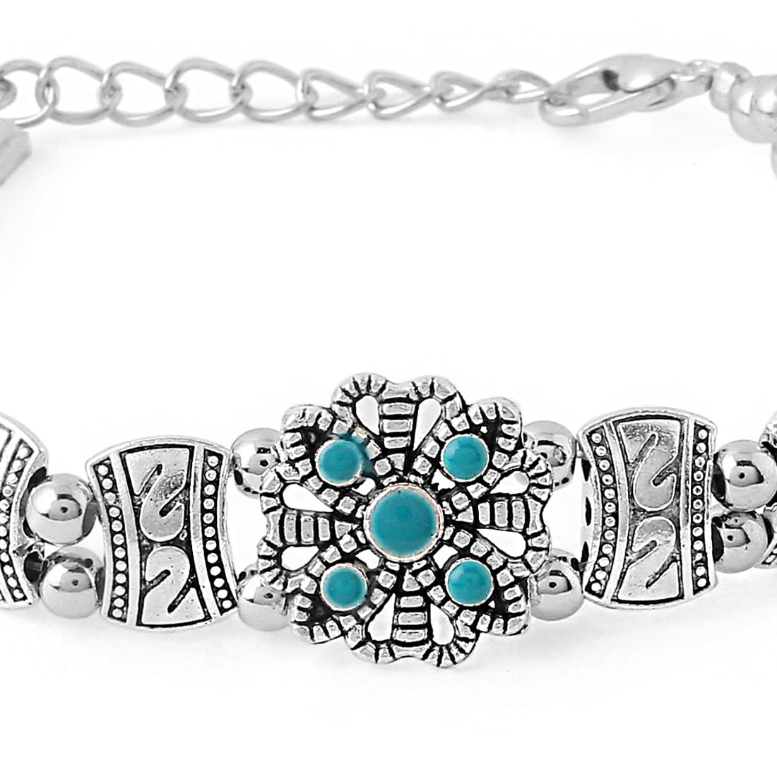 Kairangi Oxidised Bracelet for Women Afghani Craft Work Ethnic Silver Oxidised Charm Bracelet for Women and Girls