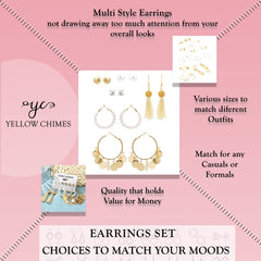 Yellow Chimes Earrings for Women and Girls | Fashion Studs and Hoops Earring Set | Gold Plated Small Stud and Big Hoop Earring | Western Hoop Earrings Combo | Accessories Jewellery for Women | Birthday Gift for Girls and Women Anniversary Gift for Wife