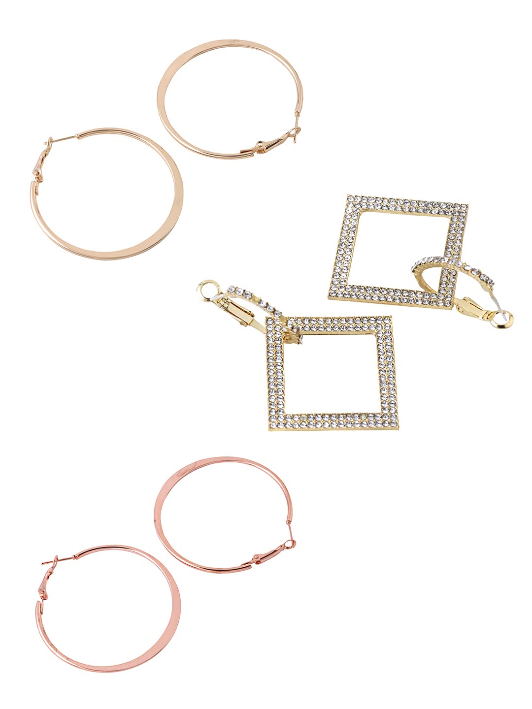 Yellow Chimes Earrings for Women and Girls Fashion Multicolor Hoop Earrings | 3 Pairs Silver Gold Rose Gold Toned Hoops Earring Set | Birthday Gift for Girls & Women Anniversary Gift for Wife