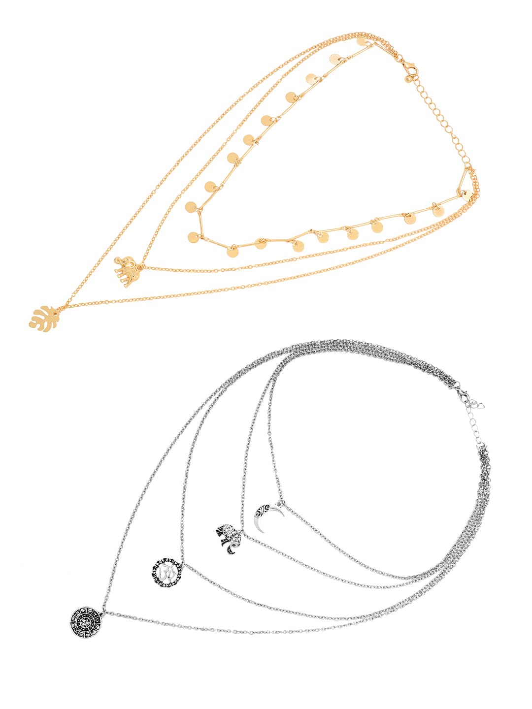 Yellow Chimes Necklace for Women and Girls Layered Necklace for Women | Dual Tone Multilayer Chain Necklace with Charm For women | Birthday Gift for girls and women Anniversary Gift for Wife