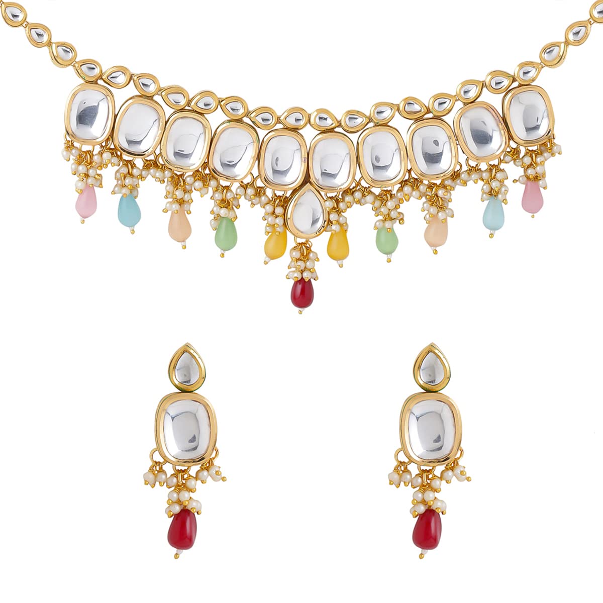 Yellow Chimes Jewellery Set for Women & Girls Kundans Necklace Set for Girls | Gold Plated Multicolor Beads Drop Kundan Choker Necklace Set | Birthday Gift for girls & women Anniversary Gift for Wife