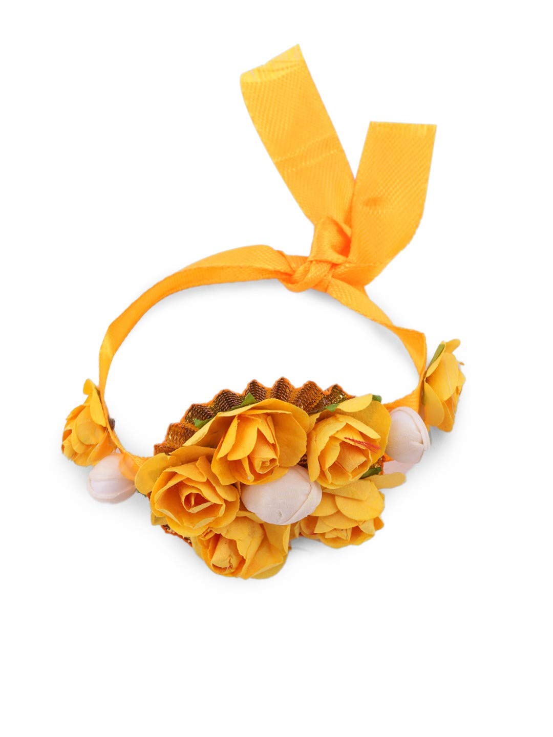 Yellow Chimes Yellow Flower Jewellery Set for Haldi Baby Shower Mehandi Godbharai Bahubali Paper Aritificial Jewelley Set for Women and Girls
