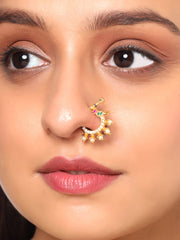 Yellow Chimes Nose Ring for Women American Diamond Nose Pin Gold Plated Traditional Non Piercing Nose Rings for Women and Girls.