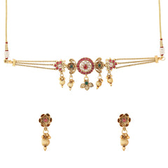 Yellow Chimes Jewellery Set For Women Gold Plated Crystal Studded Floral Designed Traditional Choker Necklace Set with Earrings For Women and Girls