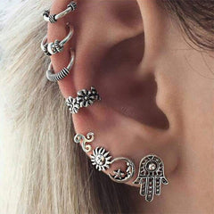 Kairangi Ear Cuffs for Women Combo of 8 Pcs Earcuffs Women's Oxidised Silver Bohemian Mismatch Fashion Ear Stud Earrings For Women and Girls