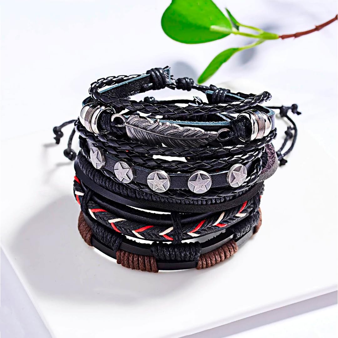 Yellow Chimes Bracelets for Men and Boys Combo of Black Multilayered Leather Bracelet Birthday Gift for Men and Boys Anniversary Gift for Husband