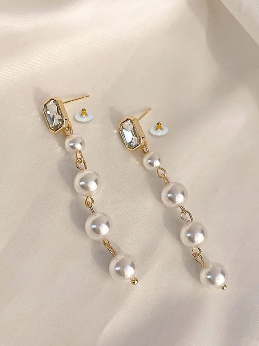 Yellow Chimes Earrings for Women and Girls Fashion White Pearl Dangler | Gold Plated Long Chain Hanging Pearl Dangler Earrings | Birthday Gift for Girls & Women Anniversary Gift for Wife