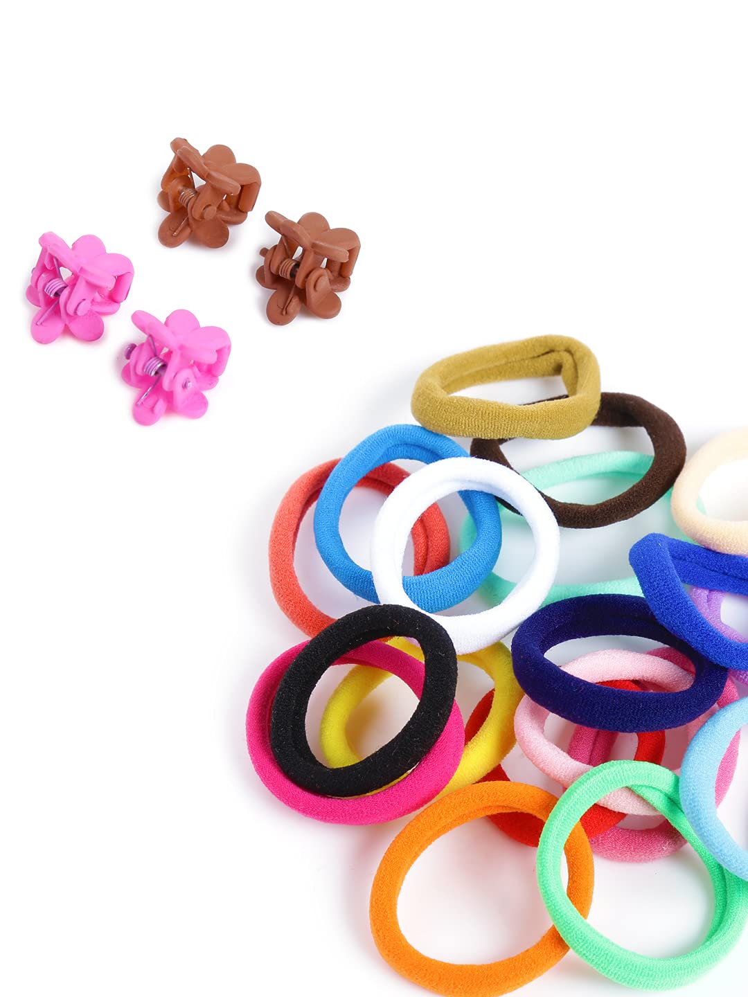 Melbees by Yellow Chimes 50 Pcs Flower Mini Hair Claw Clips with 40 pcs Pony Holders Rubber Bands, Hair Acessories for Girls Women Kids (Pack of 90), Multi-Color, Medium