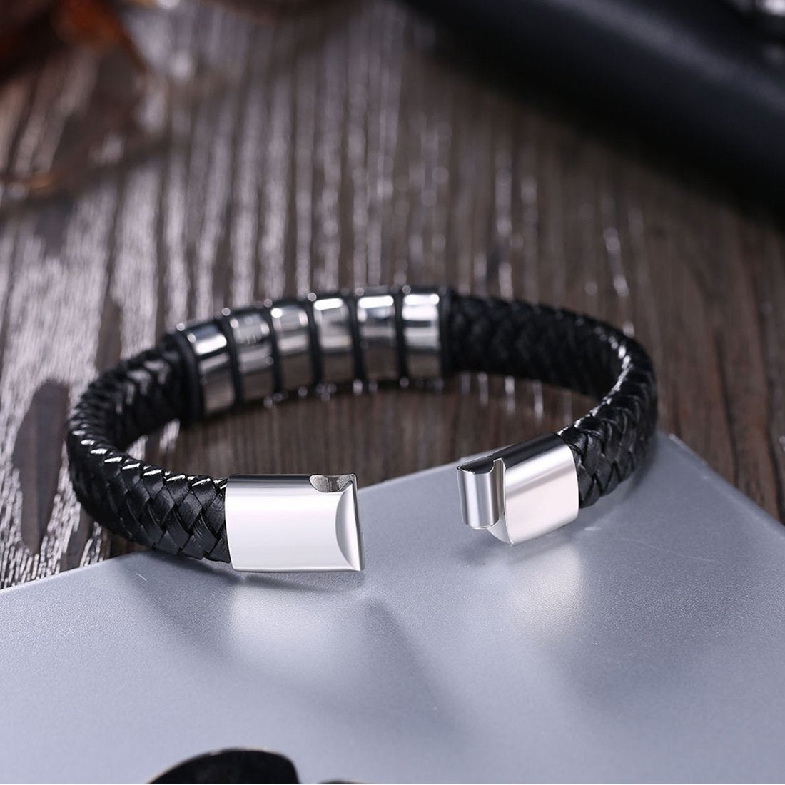 Yellow Chimes Bracelets for Men and Boys Black Leather Bracelet for Men Magnetic-Clasp Genuine Leather Wrap Bracelets for Men Birthday Gift for