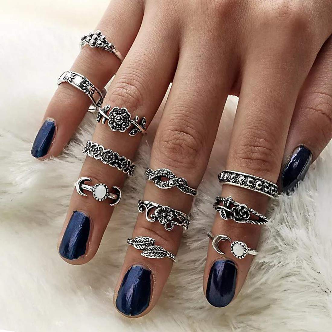 Yellow Chimes Combo of 11 Pcs/Set Boho Vintage Style Midi Finger Crystal Knuckle Rings Set for Women and Girls (Combo - 4)