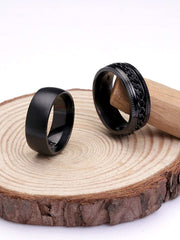 Yellow Chimes Combo Black Rings For Men | Pack of 2 Stainless Steel Men Rings | Design Black Finger Rings for Boys | Ideal Gift For Men and Boys