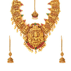 Yellow Chimes Jewellery Set for Women Gold Plated Traditional Temple Jewelry Set Antique Necklace Set with Earrings and Maangtikka for Women and Girls (JS 16)