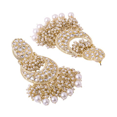 Yellow Chimes Earrings for Women and Girls Traditional Kundan Chandbali | Gold Plated Kundan Studded White Beads Drop Chandbali Earrings | Birthday Gift for girls and women Anniversary Gift for Wife
