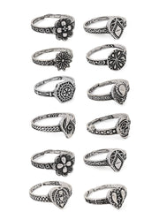 Yellow Chimes Oxidised Toe Rings for Women Silver Oxidised 12 Pcs Combo Traditional Adjustable Toe Ring Stack Rings for Women and Girls.