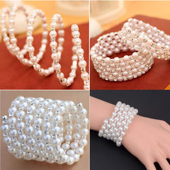 Yellow Chimes Pearl Bracelet for Women Pearl Crystal Multi-Layer Charming Simulated Stretchable Pearl Bracelets for Women and Girls