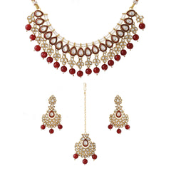 Yellow Chimes Jewellery Set for Women and Girls Kundan Necklace Set Gold Plated Kundan Studded Red Beads Drop Necklace Set | Birthday Gift for girls and women Anniversary Gift for Wife