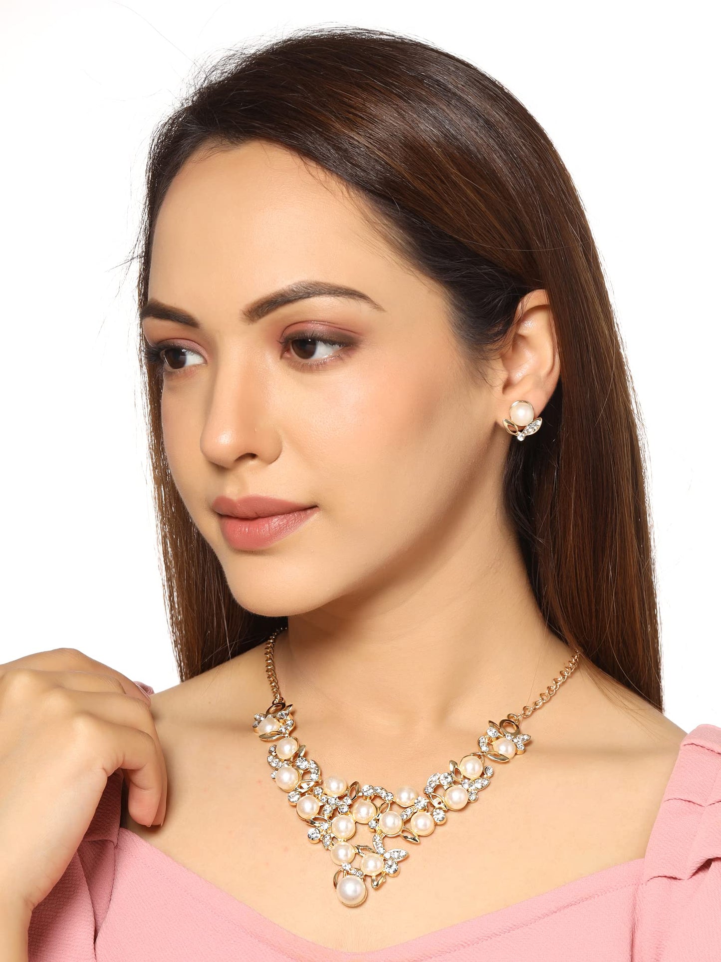 Yellow Chimes Jewellery Set for Women and Girls Pearl Necklace Set for Women | Gold Plated Pearl Choker Necklace Set | Birthday Gift for girls and women Anniversary Gift for Wife