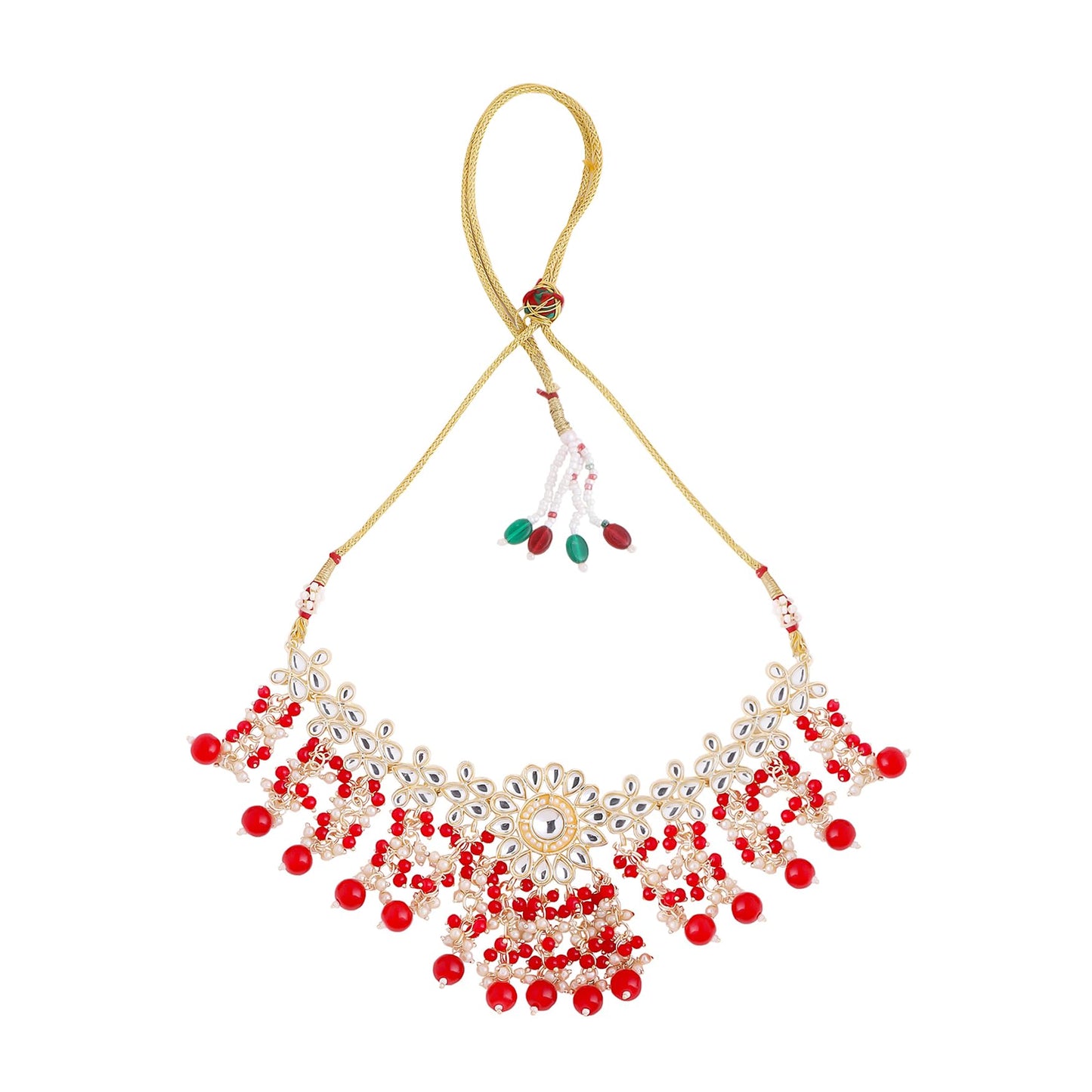 Yellow Chimes Jewellery Set for Women and Girls Kundan Necklace Set Gold Plated Kundan Studded Beads Drop Choker Necklace Set | Birthday Gift for girls and women Anniversary Gift for Wife