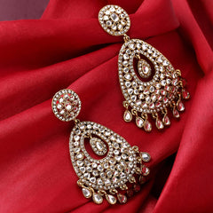 Kairangi Danglers Earrings for Women Gold Plated Traditional White Studded Stones Dangler Earrings for Women and Girls.